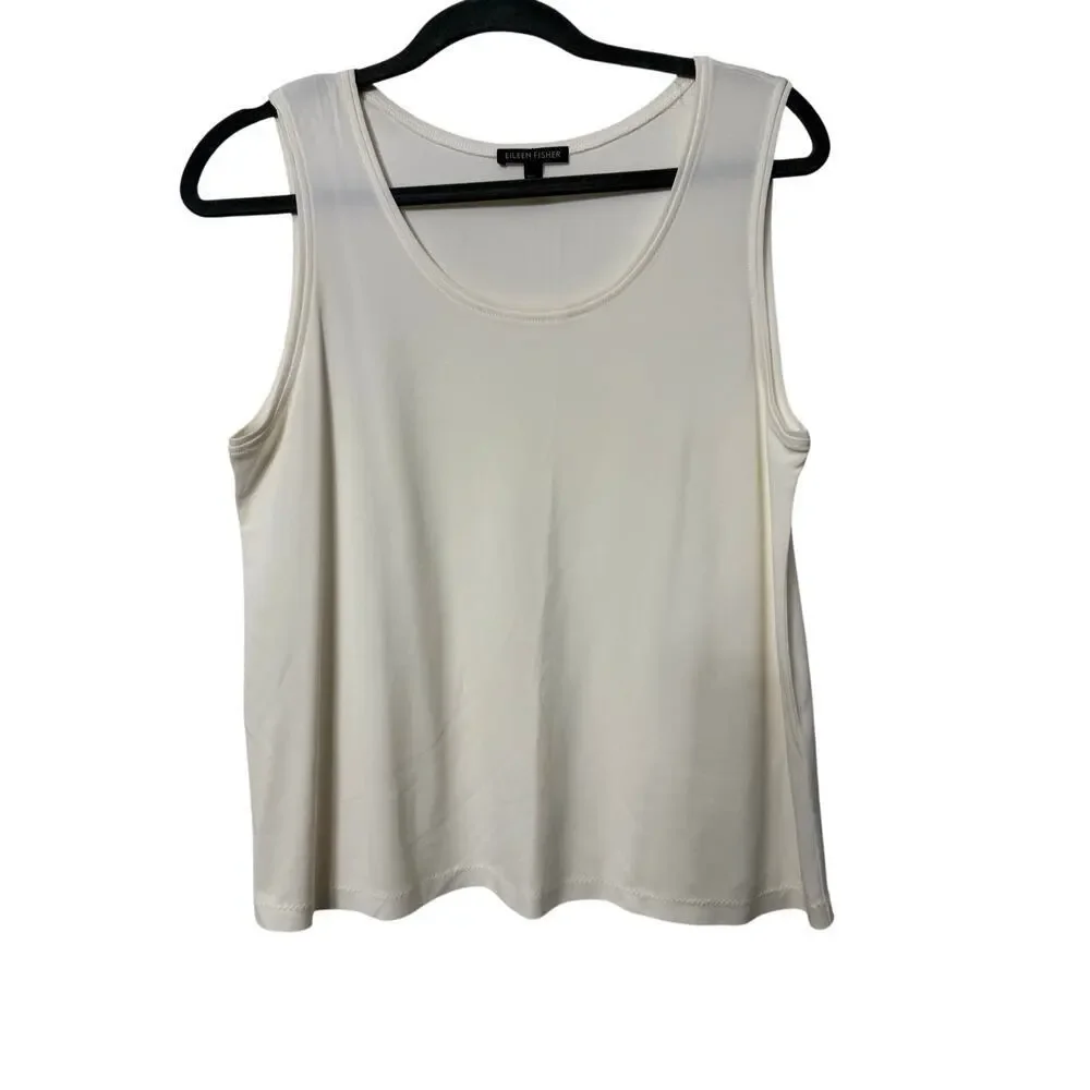 Eileen Fisher Silk Cream White Sleeveless Tank Top Sz Med - Picture 1 of 4